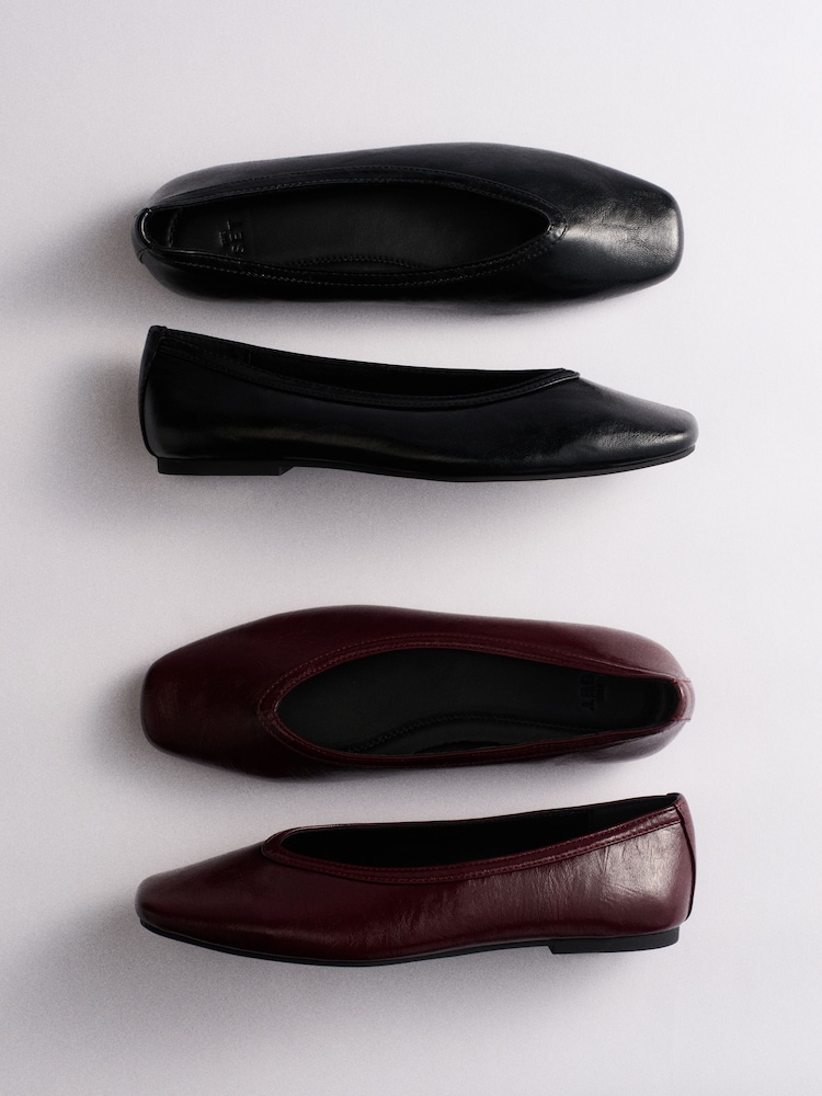 The Set 2 Pack Square Toe Ballet Shoes Black/ Burgundy - Image 2 of 3