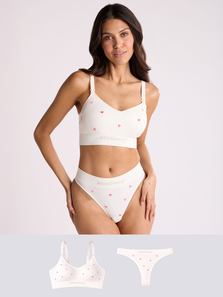 Boux Avenue White Nursing Bralette And Thongs Set - Image 1 of 6