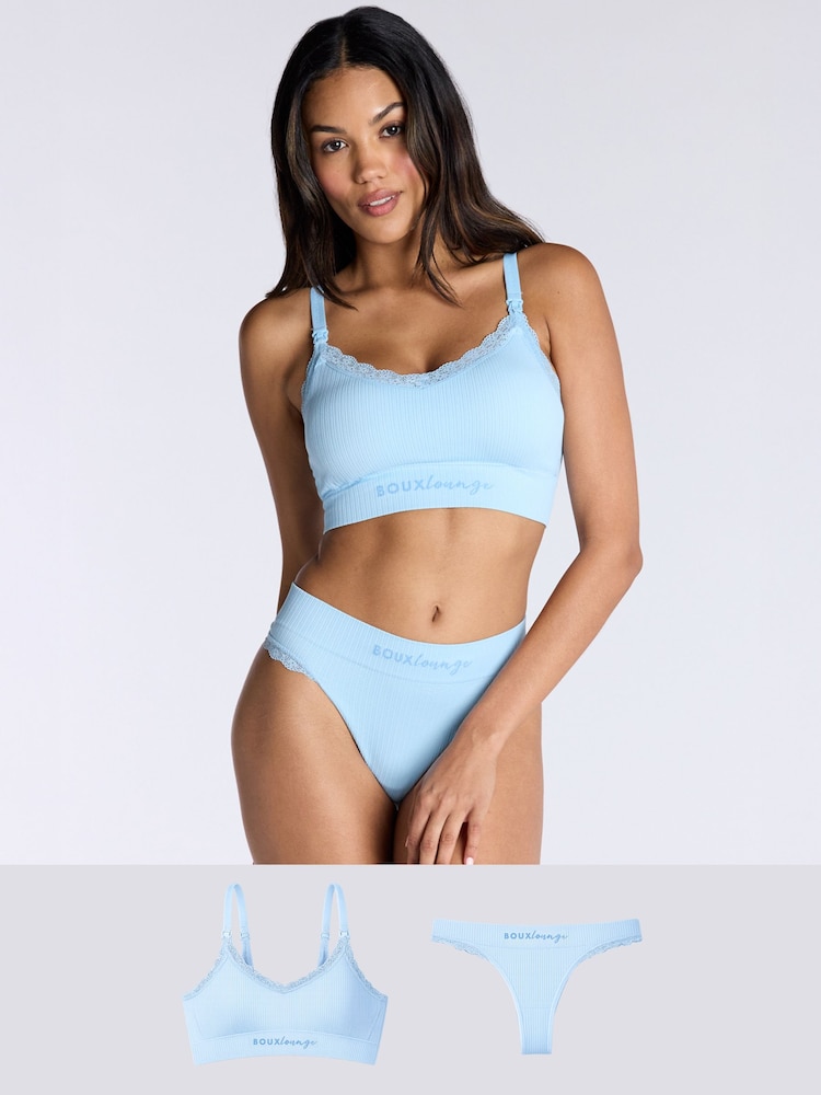 Boux Avenue Blue Nursing Bralette And Thongs Set - Image 1 of 6