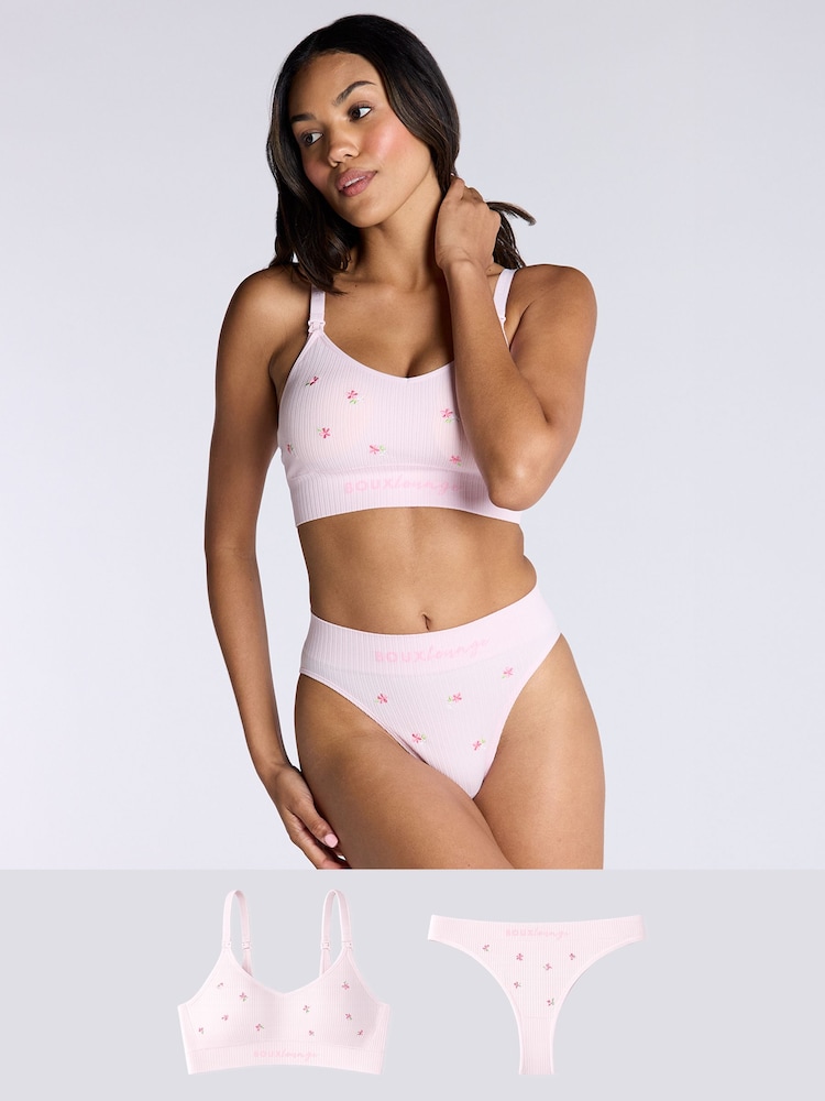 Boux Avenue Pink Nursing Bralette And Thongs Set - Image 1 of 6