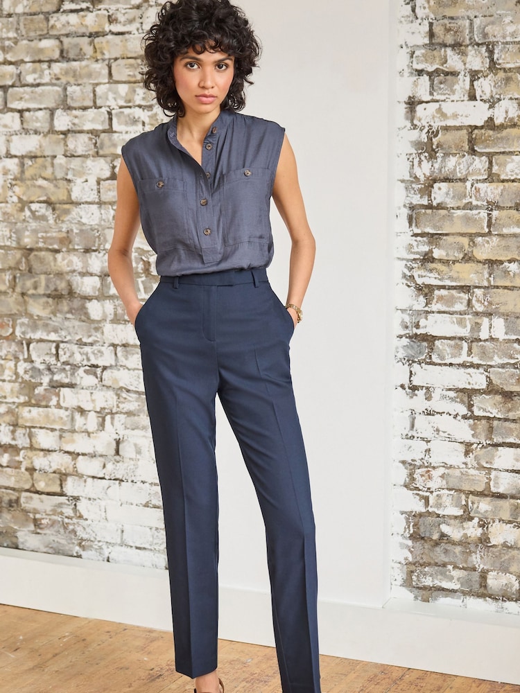 Navy Blue Tailored Stretch Slim Trousers - Image 1 of 7