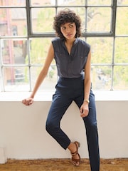 Navy Blue Tailored Stretch Slim Trousers - Image 4 of 7