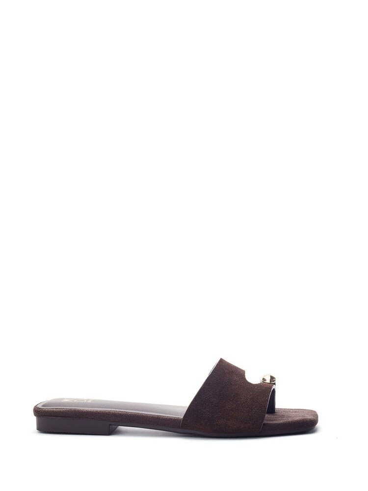 Moda in Pelle Brown Leera Square Toe Trim Mule Sandals - Image 1 of 3