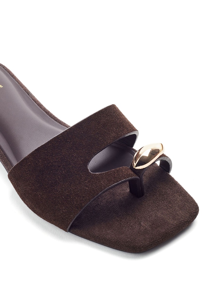 Moda in Pelle Brown Leera Square Toe Trim Mule Sandals - Image 2 of 3