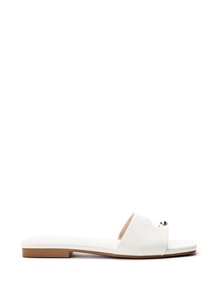 Moda in Pelle White Leera Square Toe Trim Mule Sandals - Image 1 of 3