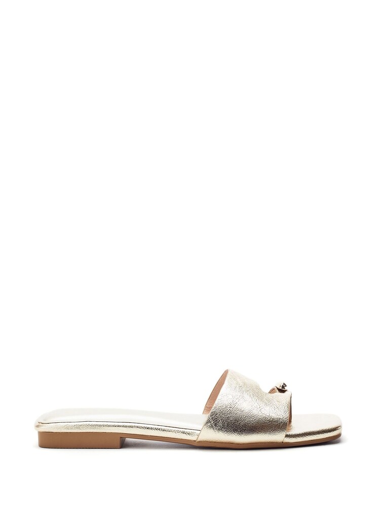 Moda in Pelle Gold Leera Square Toe Trim Mule Sandals - Image 1 of 3