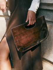 Friends Like These Chocolate Brown Large Top Handle Clutch Bag - Image 1 of 7