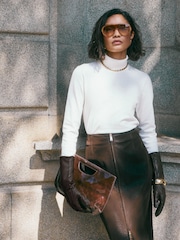 Friends Like These Chocolate Brown Large Top Handle Clutch Bag - Image 2 of 7