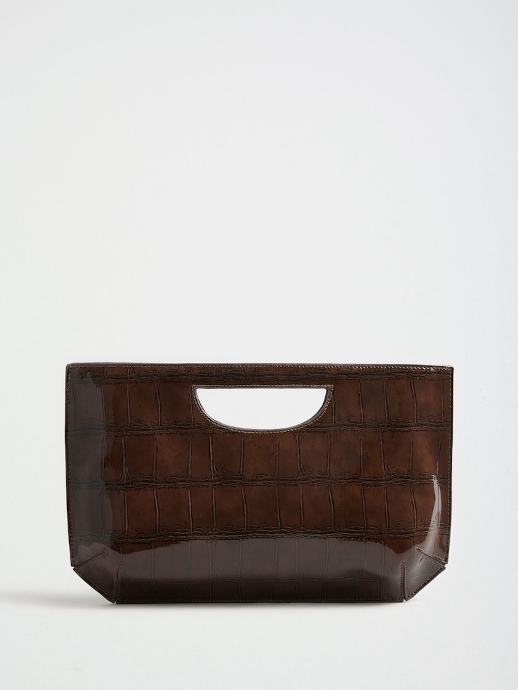 Friends Like These Chocolate Brown Large Top Handle Clutch Bag - Image 7 of 7 Friends Like These Chocolate Brown Large Top Handle Clutch Bag - Image 7 of 7
