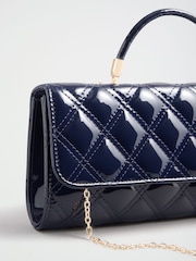 Friends Like These Navy Patent Quilted Top Handle Clutch Bag - Image 5 of 7