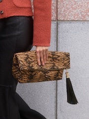 Friends Like These Tiger Print Oversized Foldover Tassel Clutch Bag - Image 3 of 3