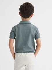 Reiss Dark Sage Eli Senior Press Stud Cable Knit Polo Shirt - Image 5 of 6