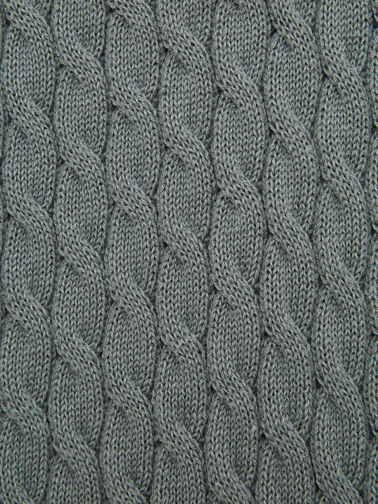 Reiss Dark Sage Eli Senior Press Stud Cable Knit Polo Shirt - Image 6 of 6