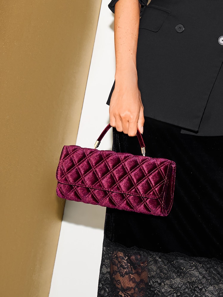 Friends Like These Red Quilted Top Handle Clutch Bag - Image 2 of 8 Friends Like These Red Quilted Top Handle Clutch Bag - Image 2 of 8