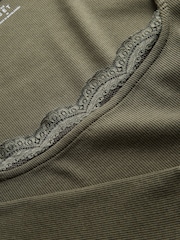 The Set 3 Pack Ribbed Lace Square Neck Tops Khaki Green/Brown/Neutral - Image 5 of 6
