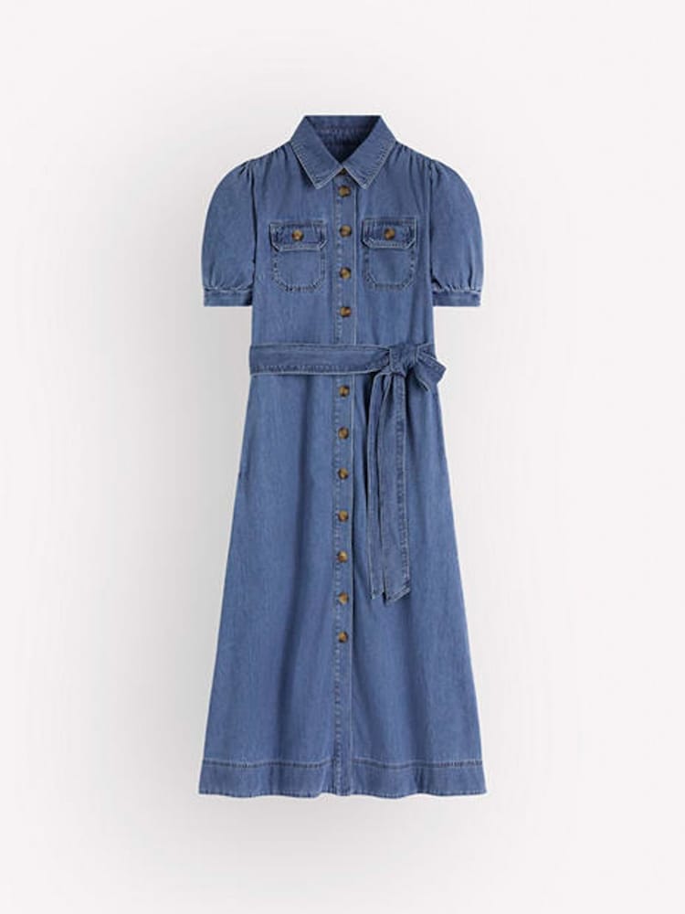 Boden Blue Puff Sleeve Denim Shirt Dress - Image 1 of 1