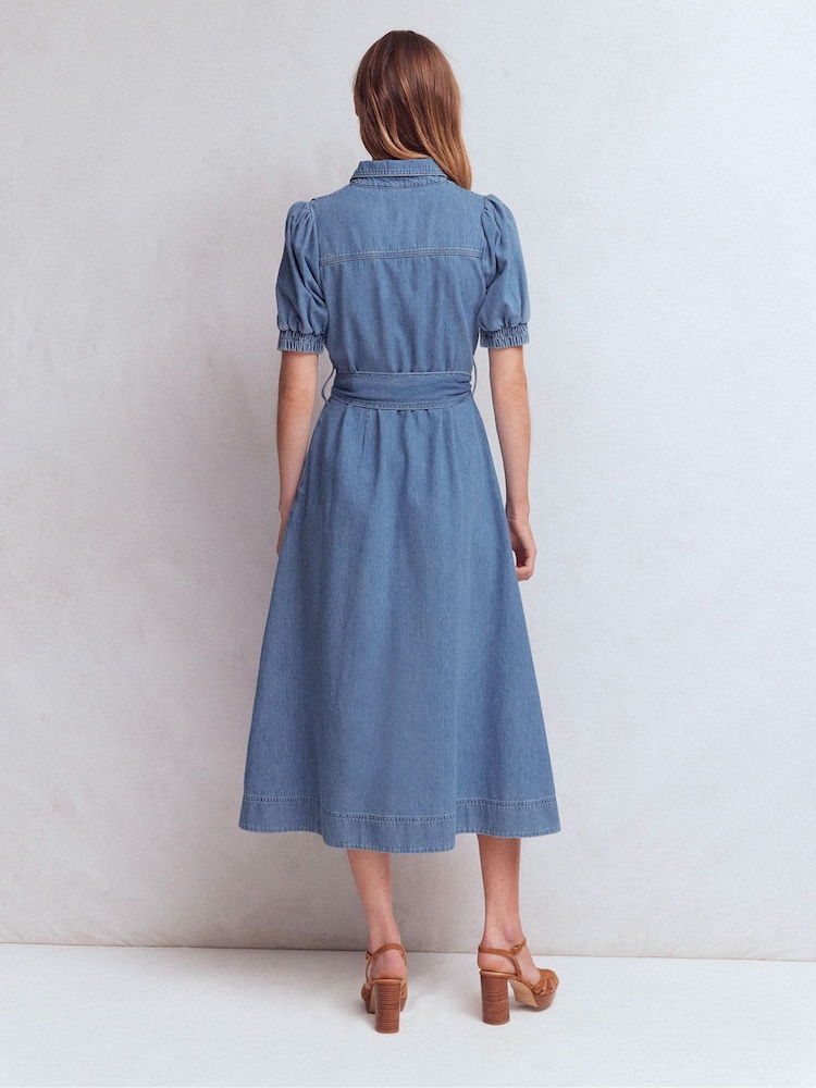 boden denim shirt dress Boden Women's Puff Sleeve Denim Shirt Dress in Blue