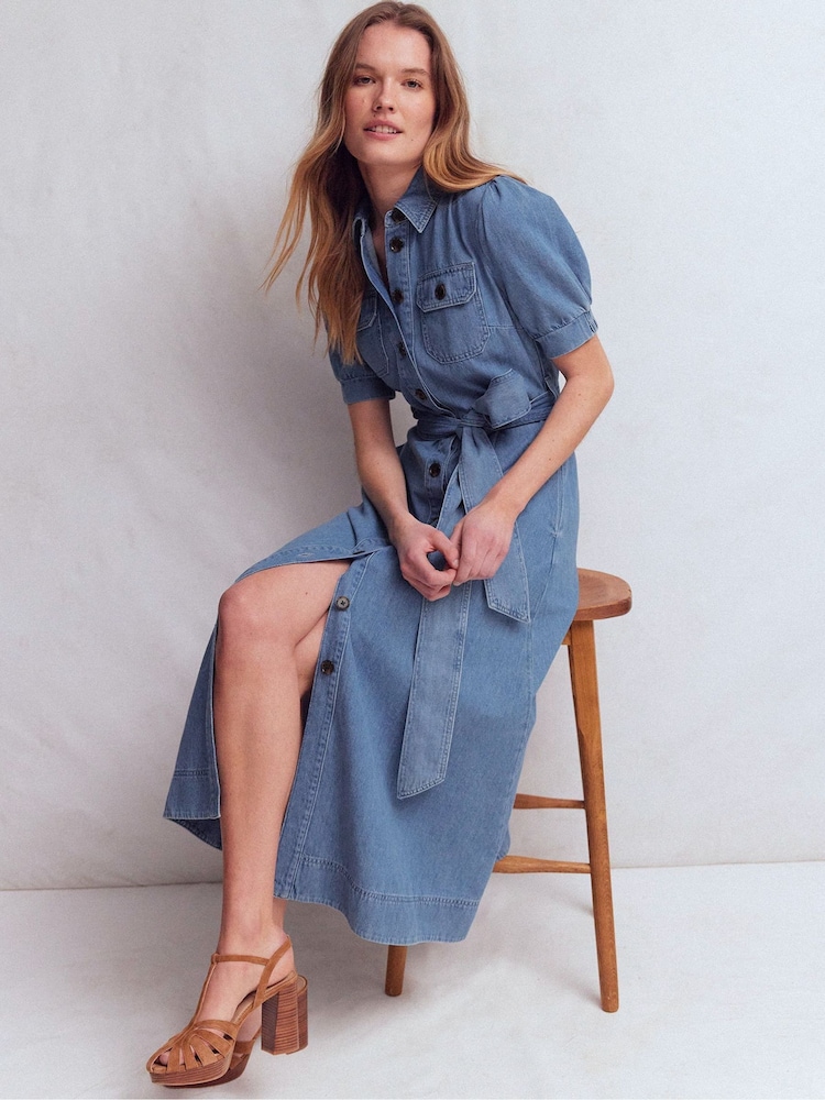 boden denim shirt dress Boden Women's Puff Sleeve Denim Shirt Dress in Blue
