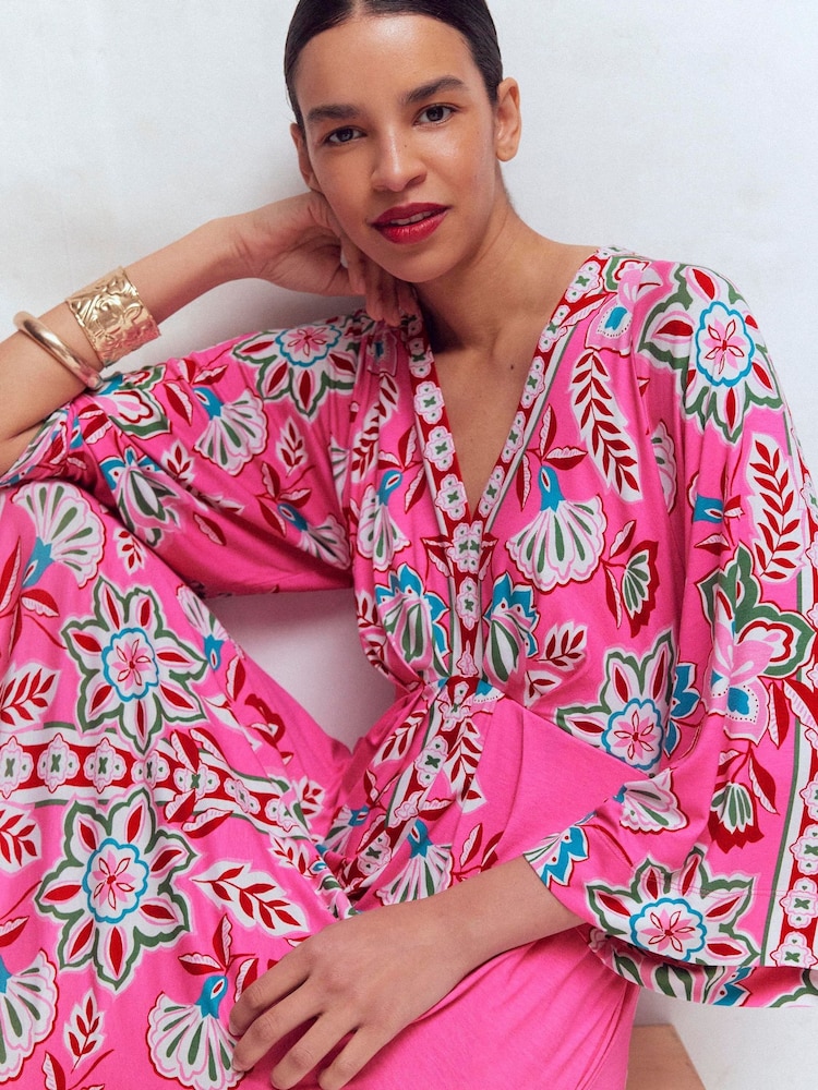 Boden Pink Nell Kimono Midi Jersey Dress - Image 1 of 7