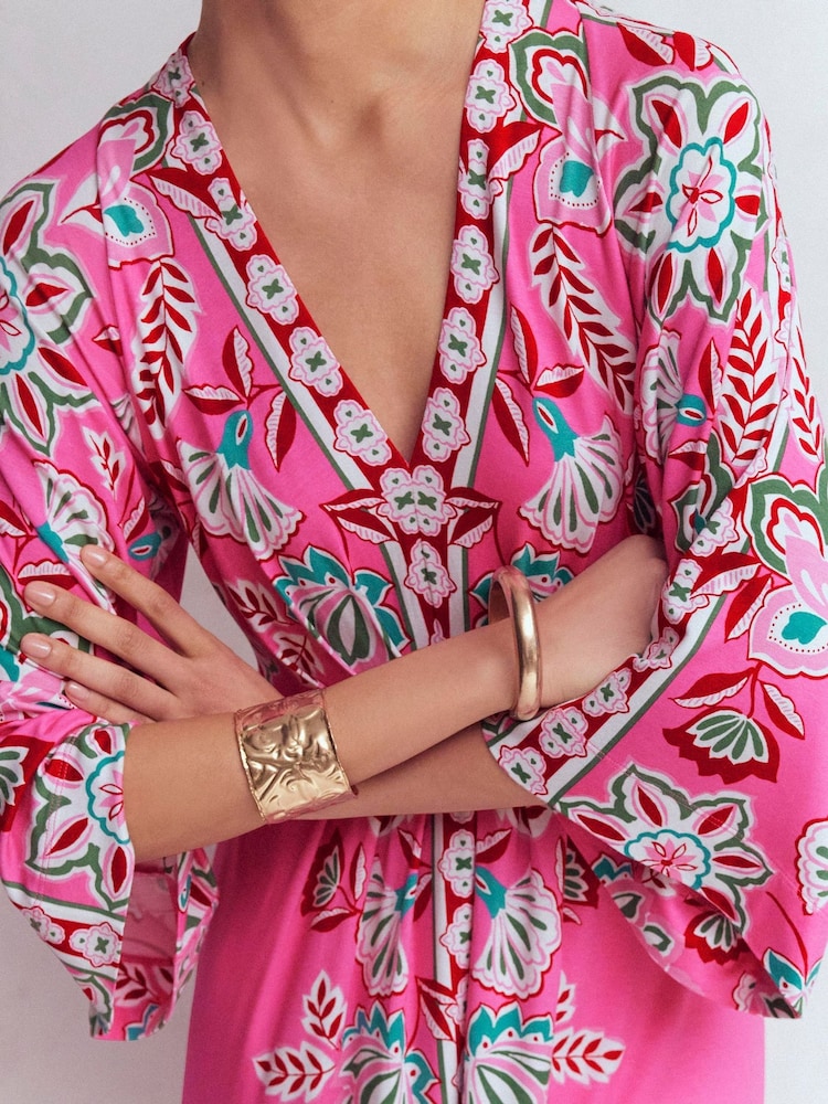 Boden Pink Nell Kimono Midi Jersey Dress - Image 2 of 7