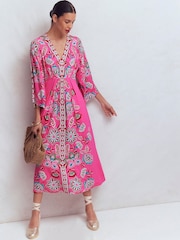 Boden Pink Nell Kimono Midi Jersey Dress - Image 4 of 7