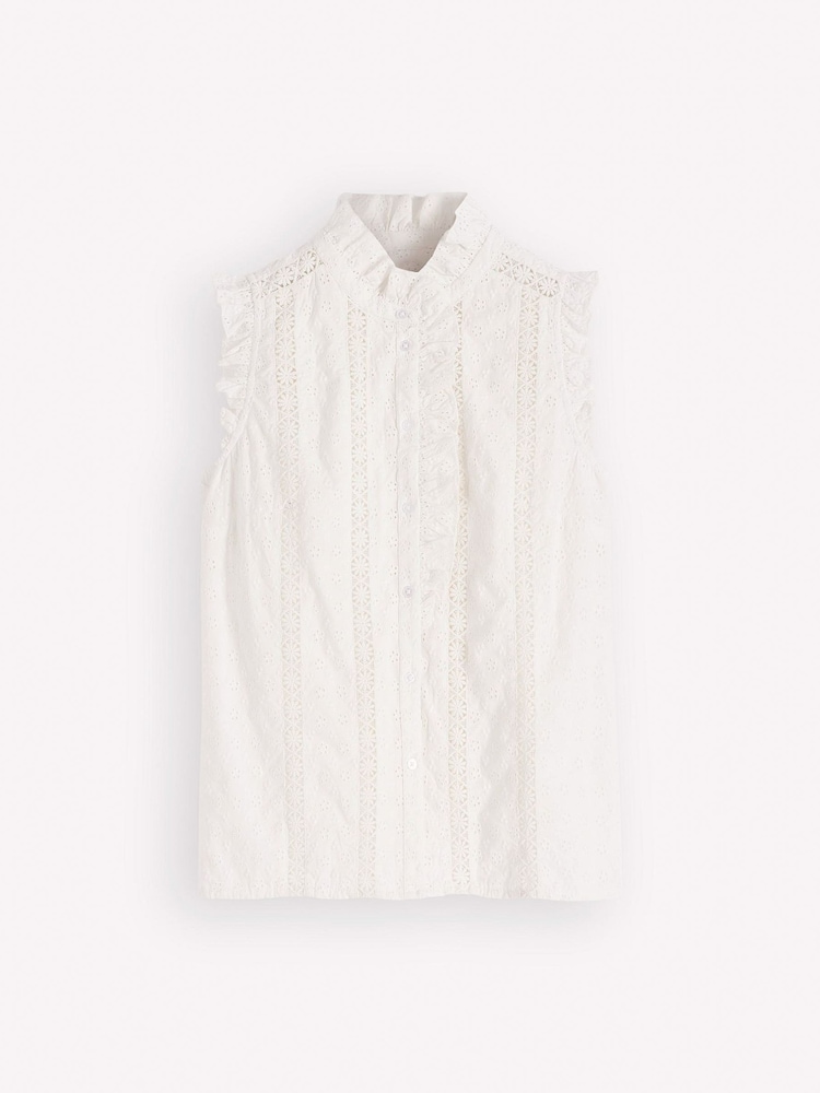 Boden White Sleeveless Ruffle Top - Image 1 of 1 Boden White Sleeveless Ruffle Top - Image 1 of 1