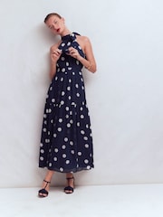 Boden Blue Roisin Tie Neck Maxi Dress - Image 1 of 6