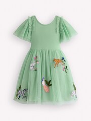 Boden Green Short Sleeve Logo Tulle Dress - Image 1 of 3