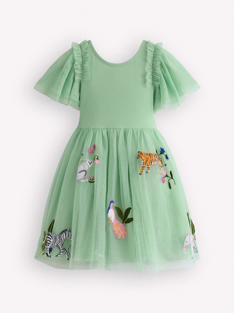 Boden Green Short Sleeve Logo Tulle Dress - Image 1 of 3
