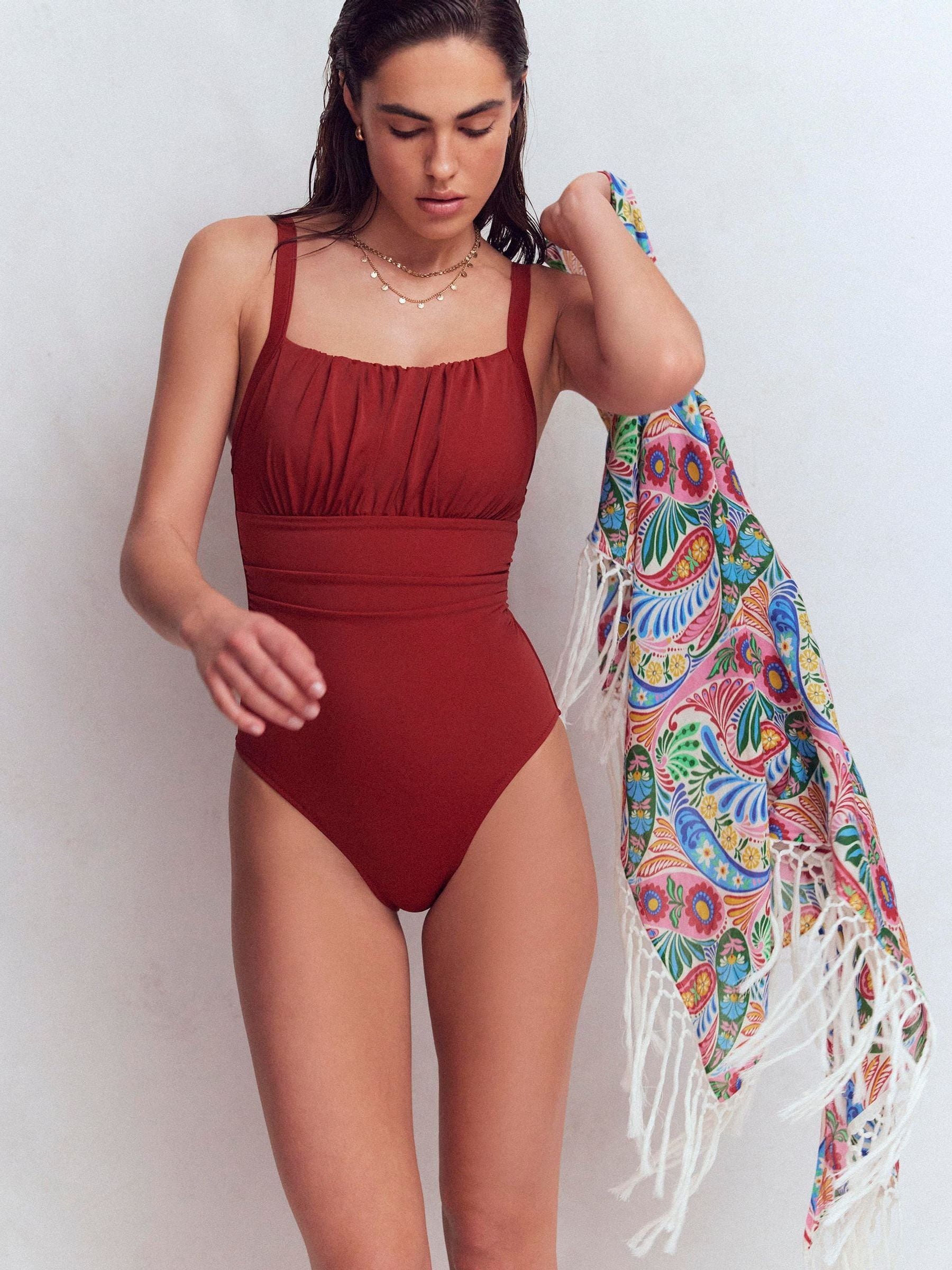 Buy Boden Red Skiathos Ruched Panel Swimsuit from Next USA