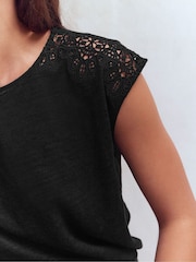 Boden Black Tara Cutwork Linen T-Shirt - Image 2 of 5