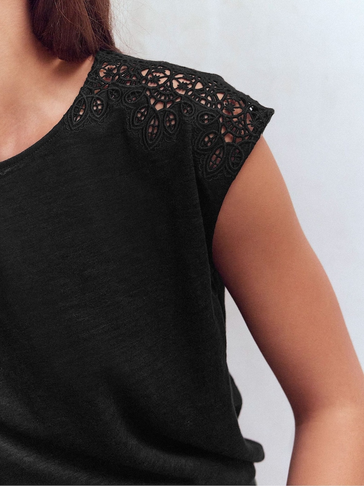 Boden Black Tara Cutwork Linen T-Shirt - Image 2 of 5