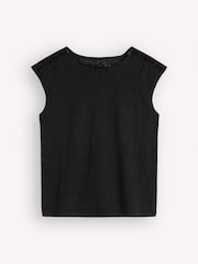 Boden Black Tara Cutwork Linen T-Shirt - Image 5 of 5