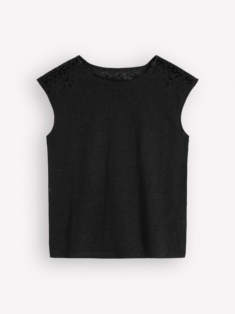 Boden Black Tara Cutwork Linen T-Shirt - Image 5 of 5