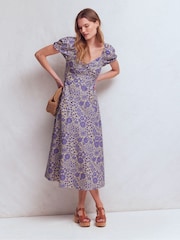 Boden Purple Twist Front Linen Blend Dress - Image 6 of 7