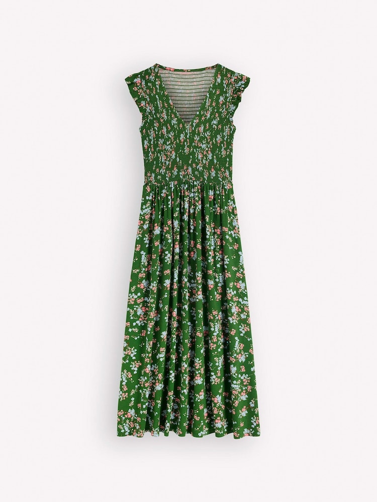 Boden Green Smocked Jersey Midi Dress - Image 1 of 2