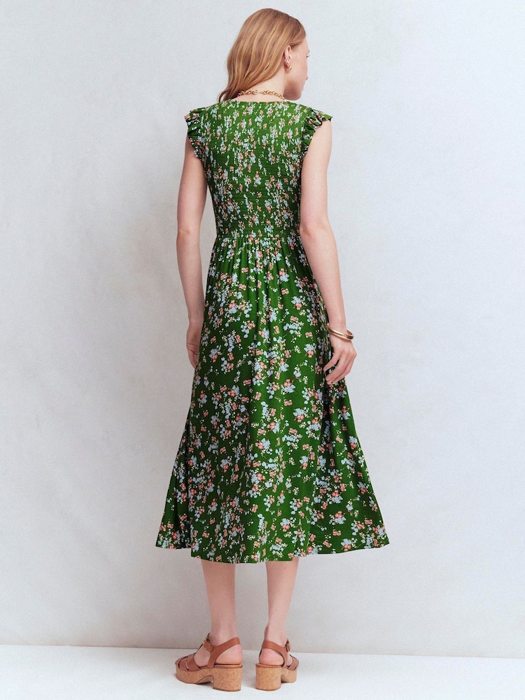 boden ruffle neck jersey midi dress Buy Green Smocked from Next USA group-DHD10069