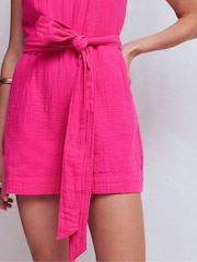 Boden Pink Rosa Double Cloth Playsuit - Image 2 of 5