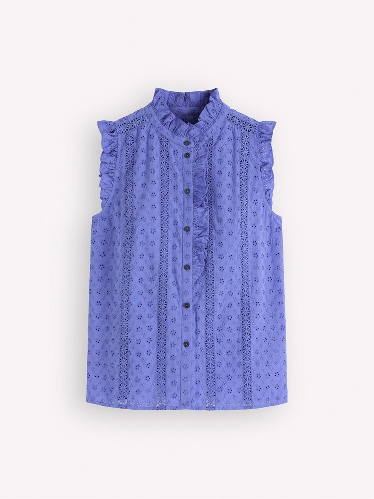 Boden Blue Sleeveless Ruffle Broderie Top - Image 1 of 1 Boden Blue Sleeveless Ruffle Broderie Top - Image 1 of 1