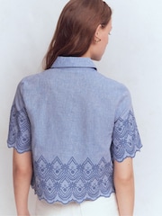 Boden Blue Short Sleeve Broderie Shirt - Image 3 of 5