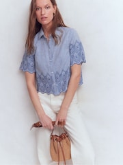 Boden Blue Short Sleeve Broderie Shirt - Image 4 of 5