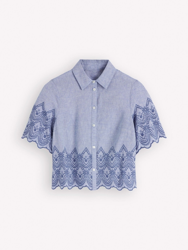 Boden Blue Short Sleeve Broderie Shirt - Image 5 of 5
