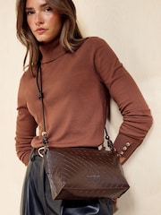 Friends Like These Chocolate Brown Boxy Weave Cross-Body Bag - Image 2 of 8