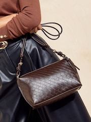 Friends Like These Chocolate Brown Boxy Weave Cross-Body Bag - Image 4 of 8