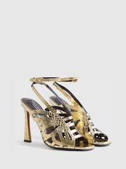 River Island Gold Terry De Havilland Butterfly Caged Heeled Sandals - Image 2 of 6
