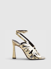 River Island Gold Terry De Havilland Butterfly Caged Heeled Sandals - Image 3 of 6