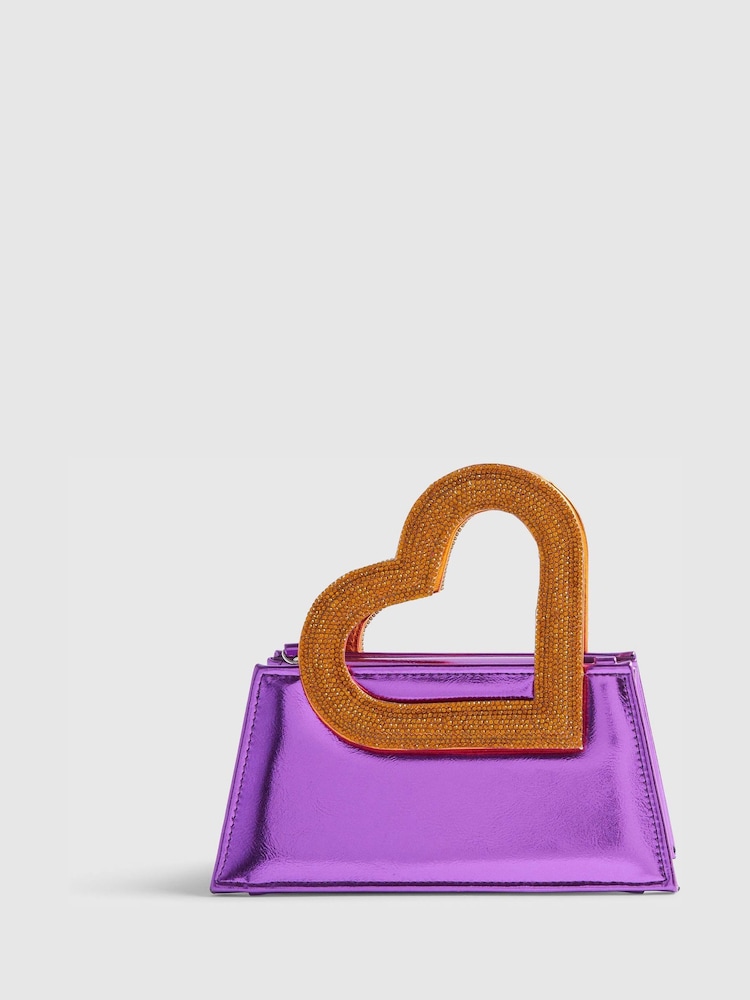 River Island Purple Terry De Havilland Heart Handle Clutch Bag - Image 2 of 6