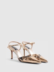 River Island Gold Terry De Havilland Snake Print Cut Out Heeled Court Shoes - Image 3 of 6