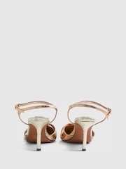 River Island Gold Terry De Havilland Snake Print Cut Out Heeled Court Shoes - Image 4 of 6
