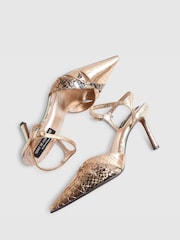 River Island Gold Terry De Havilland Snake Print Cut Out Heeled Court Shoes - Image 5 of 6